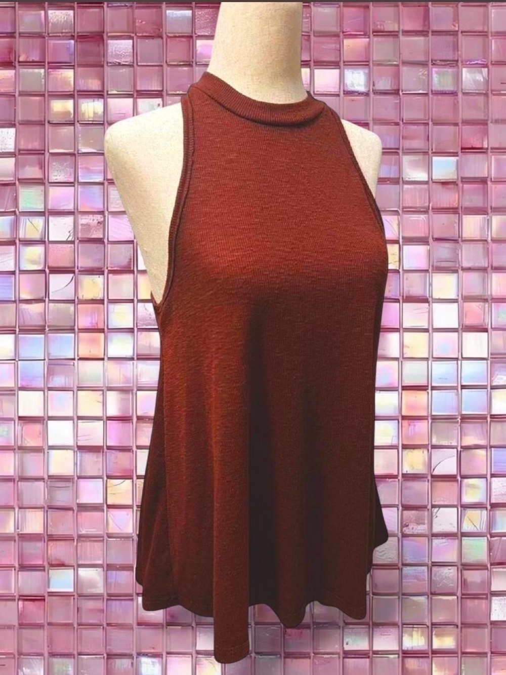 Free People brown ribbed mock neck swing tank top